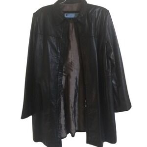 Reaction Kenneth Cole Black Leather Trench Coat Full Length Women's Size L